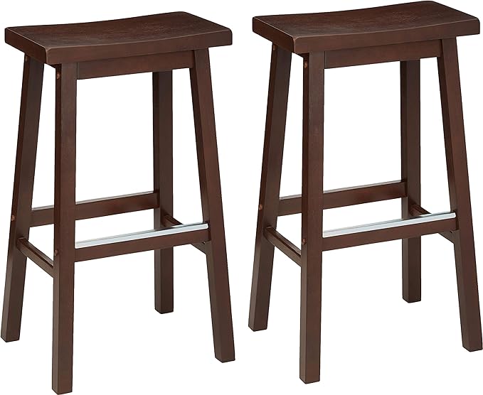 Amazon Basics Solid Wood Saddle-Seat Counter Height Bar Stools