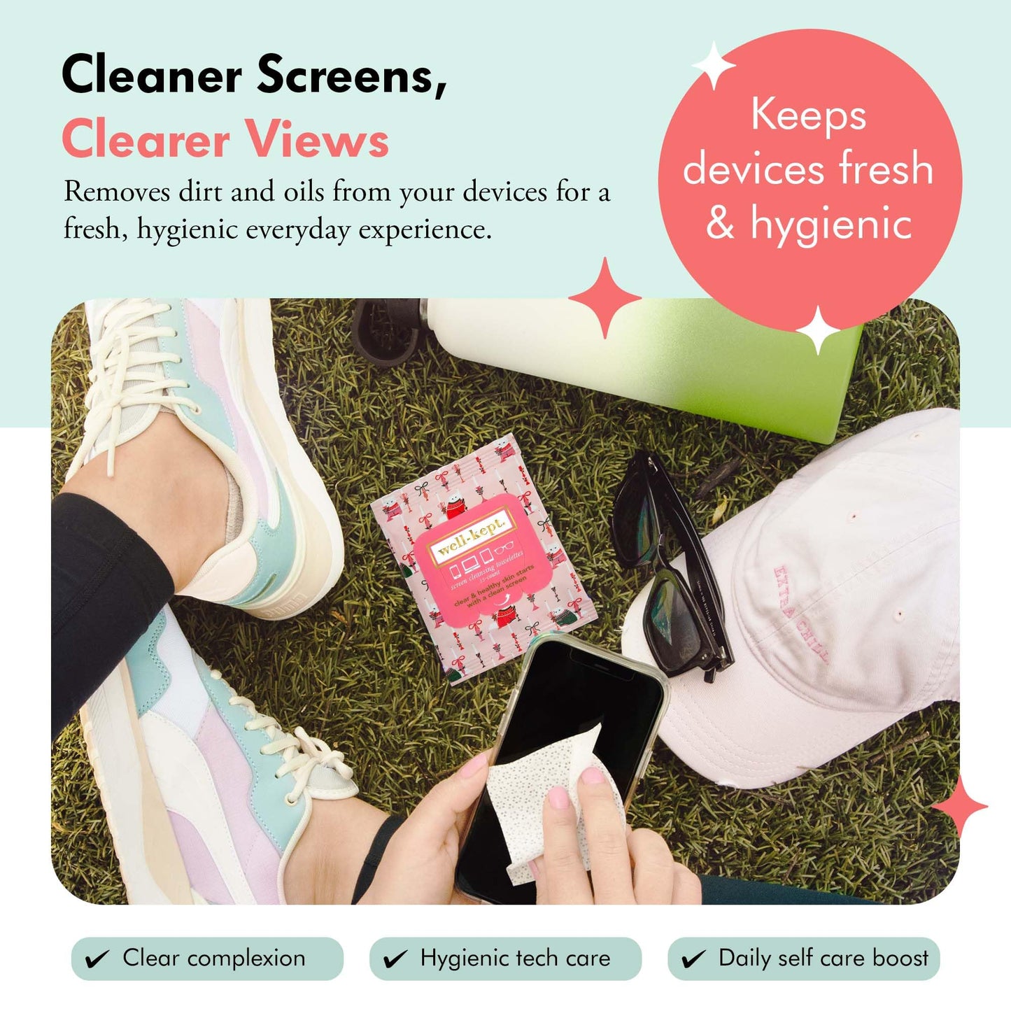 Well-Kept Tech & Lens Wipes - Eyeglass, Screen & Phone Cleaning, Multi-Surface, Lint-Free, Pre Moistened, Streak-Free & Non Scratching - Choupette, 12 Pack (180 Count)