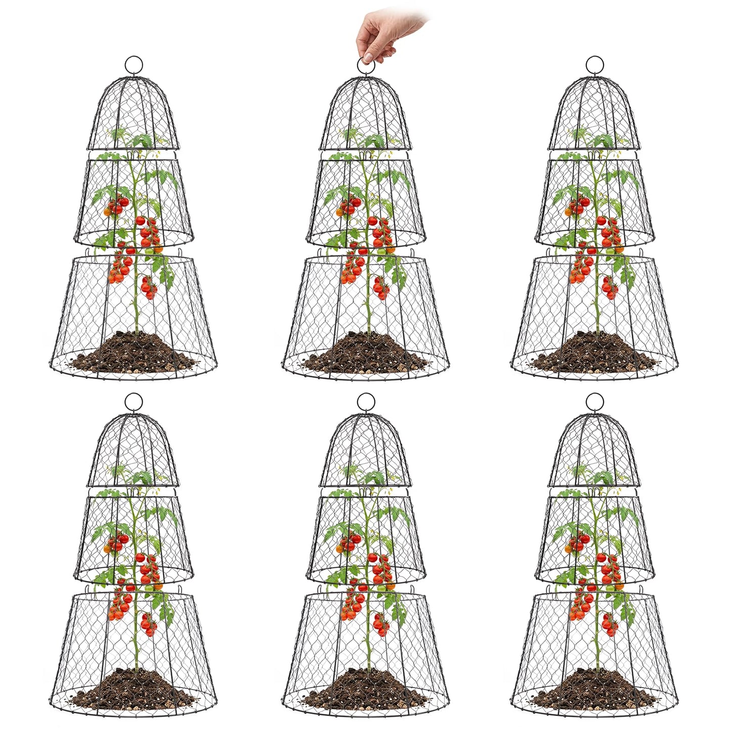 SPECILITE Garden Cloches for Plants with 3 Split Design, Rustproof Chicken Wire Cloches, Plant Protectors from Animals, Sturdy Plant Cage with Ground Stake for Garden, Farm, 14"×14"×20", 6 Pack