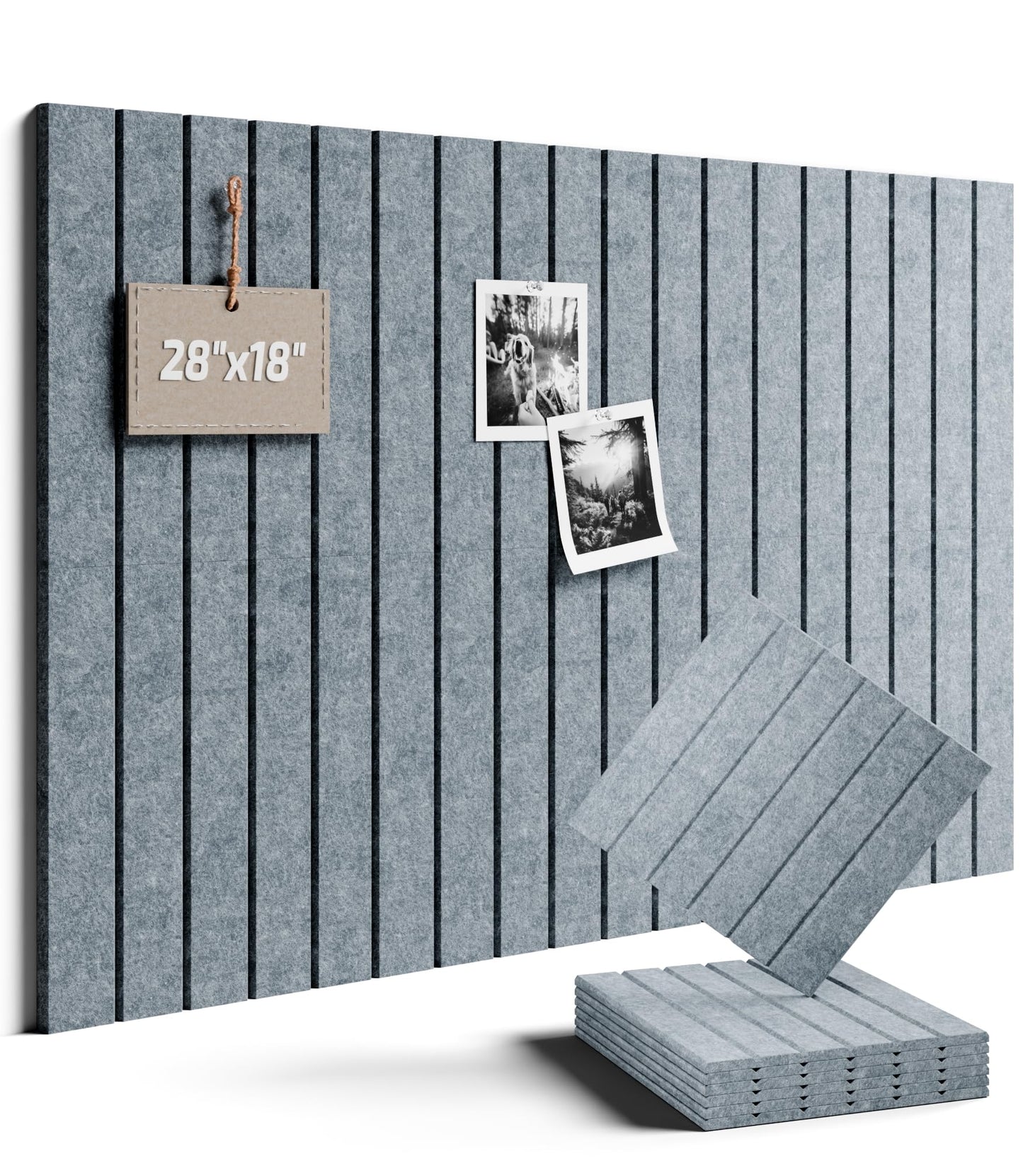 Felt Bulletin Board Tiles -28"x18" with 40 Adhesive Tabs, Cork Board Alternative for Office Decor, Push Pin Board Wall Organizer 6-Pack (Blue Gray)