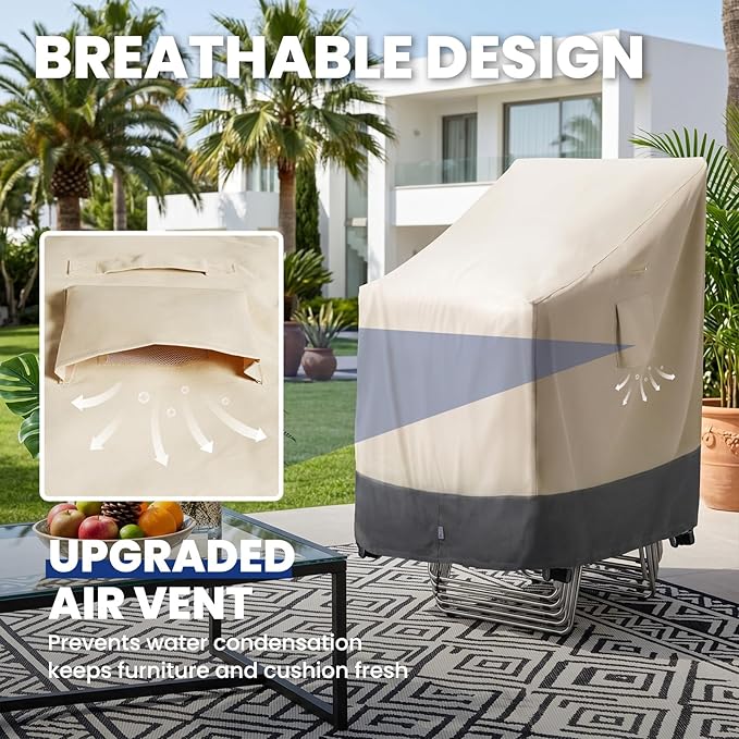 Extra Heavy Duty Stackable Patio Chair Covers Waterproof 2 Pack, Patio