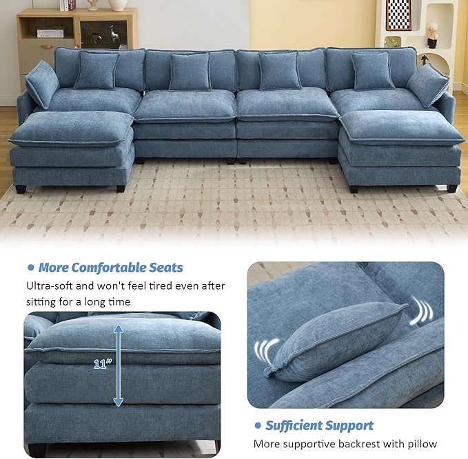147'' Sectional Cloud Deep Seat Couch, Oversized Chenille U Shaped Sectional