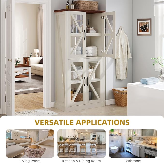 DWVO 66" Storage Cabinet, Tall Bookshelf Display Cabinet, 4 Shelves Curio