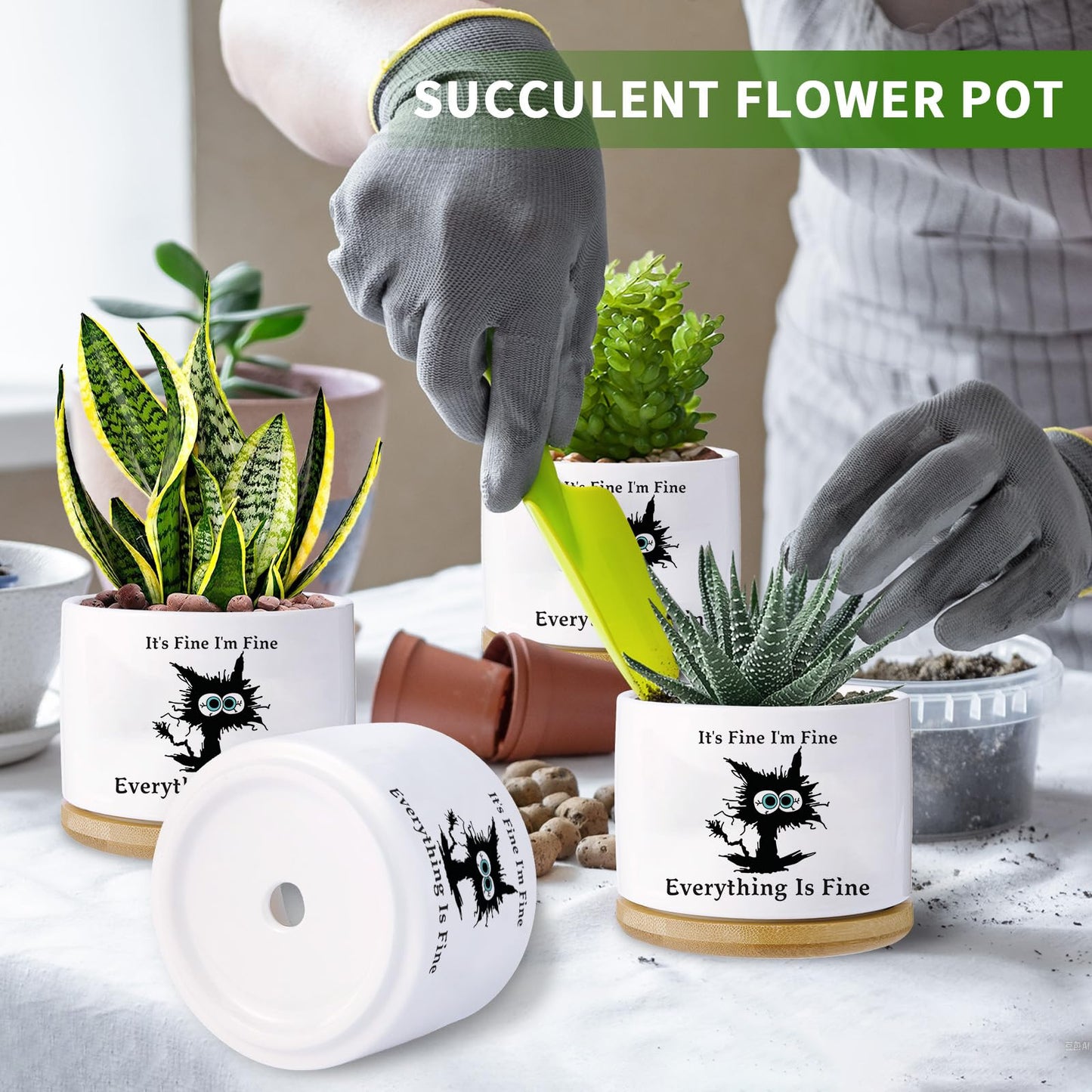 Haooxinwei Black cat planters for Indoor Plants,Funny Gifts for Cat Lover,Indoor Plants Garden Planters Succulent Pots, with Drainage Holes and Saucer(No Plants) (Black Cat)