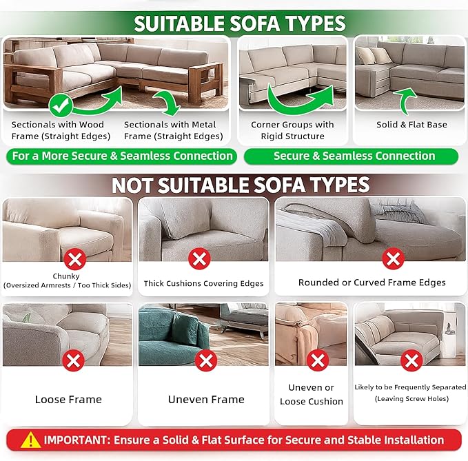 LazyMe Universal Sectional Sofa Interlocking, Sectional Couch Connectors