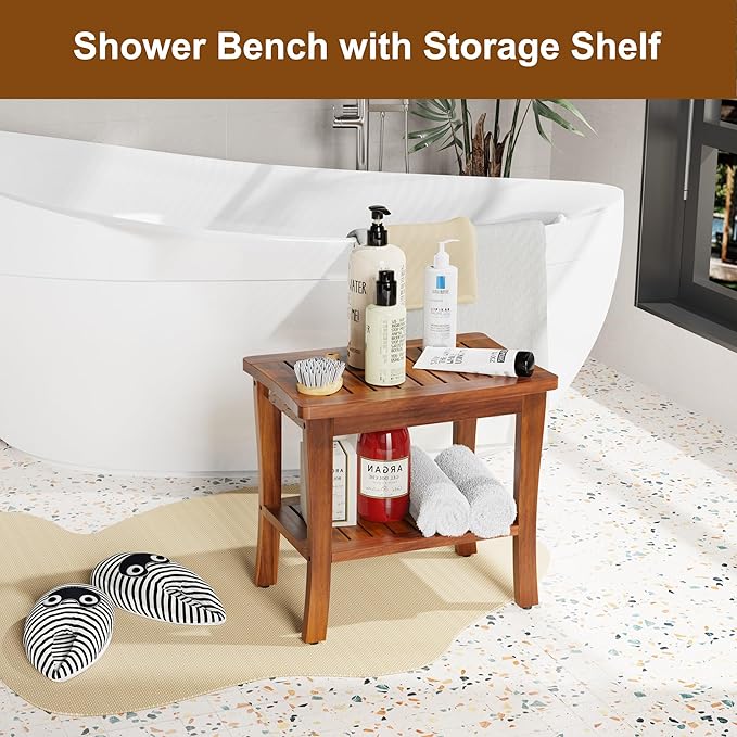 Large Teak Wood Shower Bench Stool