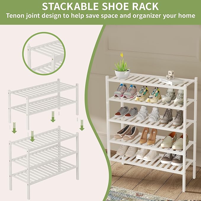 ROMGUAR CRAFT 2 Tier Bamboo Shoe Rack