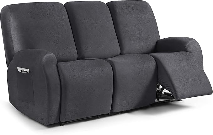 ANARACHON Leather Look Recliner Couch Cover, 8-Pieces Stretch Recliner Sofa