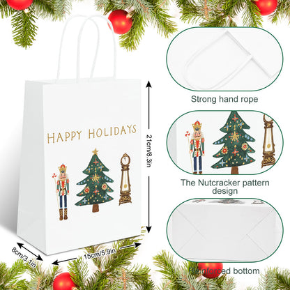 AnyDesign 18Pcs Nutcracker Gift Bags with Handle Watercolor Nutcracker Paper Bag Christmas Paper Gift Bags Xmas Treat Candy Goodie Bag for Xmas Party Favor Wedding Birthday, 5.9 x 8.3 x 3.1 Inch