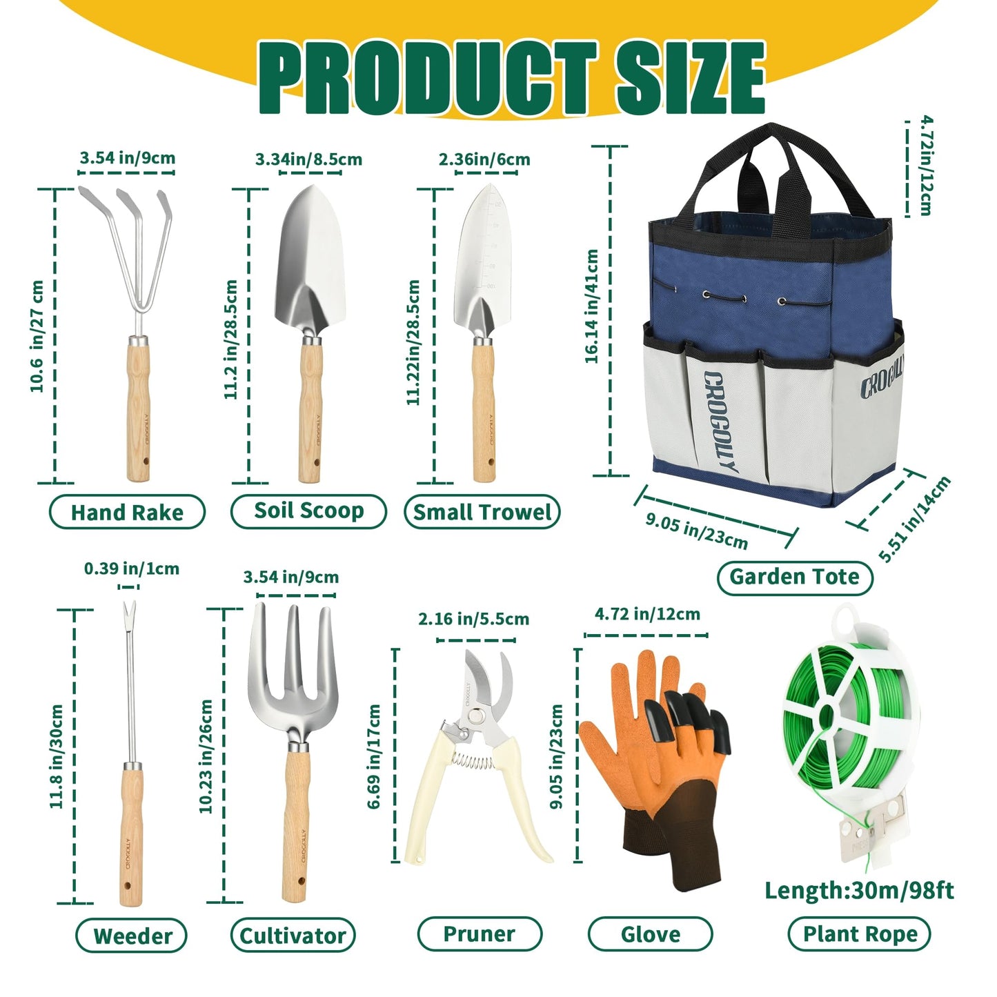 Garden Tool Set, 9-Piece Heavy Duty Outdoor Garden Tools with Ergonomic Handles, Storage Bag, Pruning Shears, Hand Rake and More, Perfect for Gardening Enthusiasts, Gardening Gifts for Women and Men
