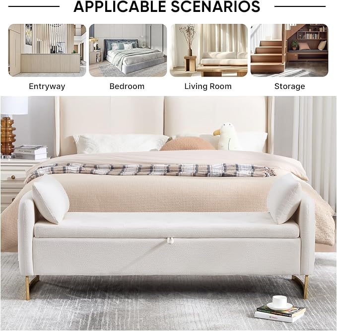 65" Storage Ottoman Bench, Storage Bench