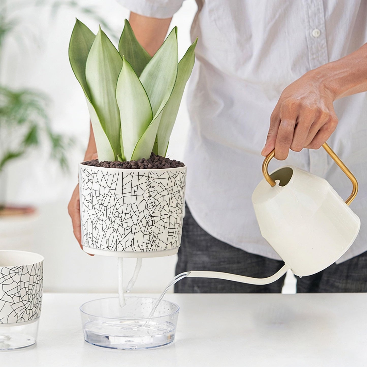 XKYQSY 3 Pack 4.3+5.5+6.3 Inch Self Watering Pots Set, Self Watering Planter with Reservoir and Wick Rope for Indoor/Outdoor Plants, Modern Houseplants Pots for African Violets,Cactus,Herbs,Succulents