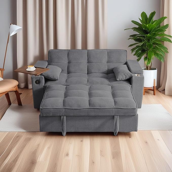 oaaktu Large Size Convertible Sleeper Sofa Bed, Polka dot Velvet Pull Out Futon