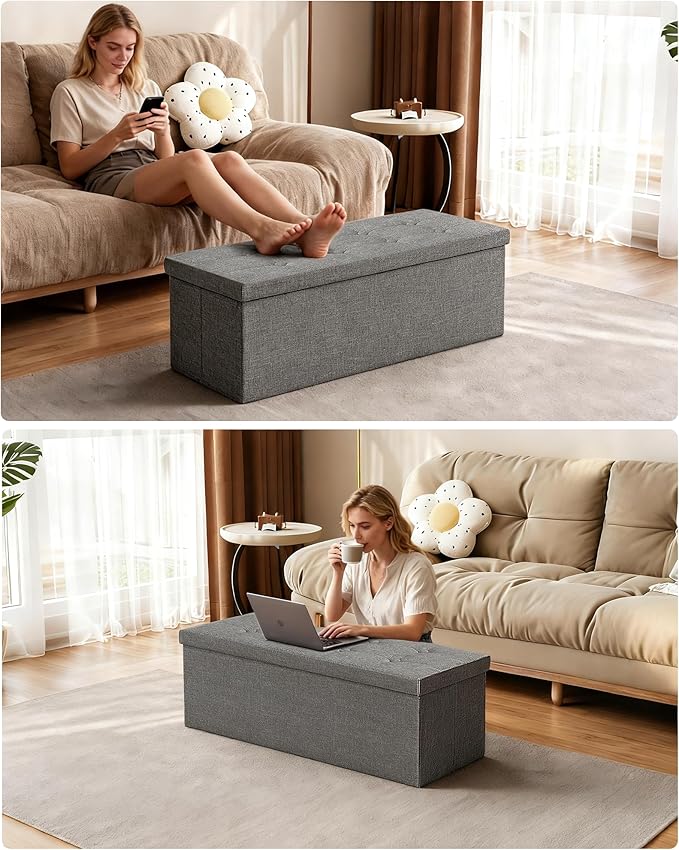 GLAXYFUR 43.3 inches Folding Storage Ottoman Bench Storage Chest Footrest