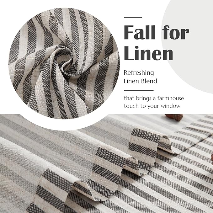 jinchan Striped Linen Kitchen Curtains 45 Inches Tier Curtains Farmhouse Modern Cafe Style Small Window Treatments Airy Light Filtering Rod Pocket for Living Room Bathroom 2 Panels Charcoal Grey