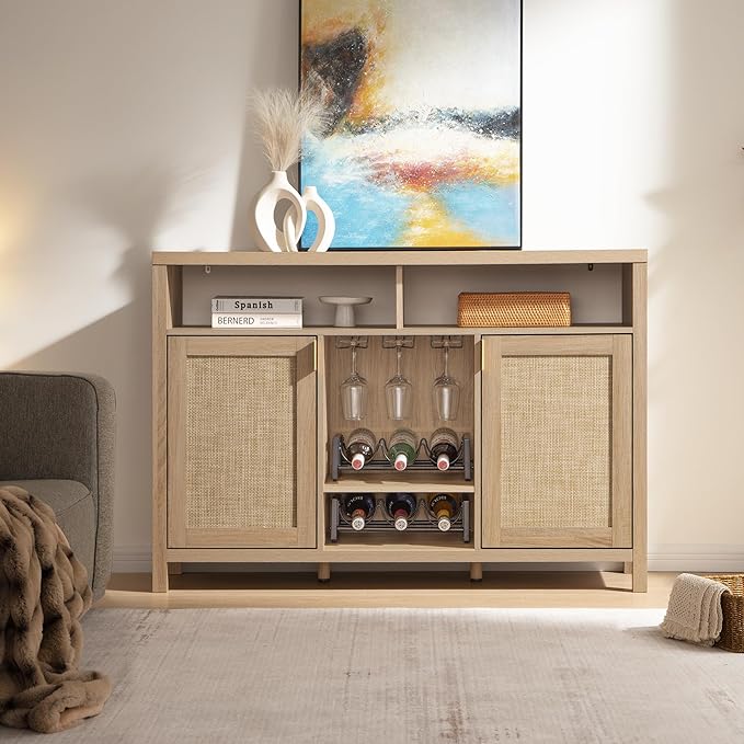 SICOTAS 51" Coffee Bar Cabinet Bar Cart