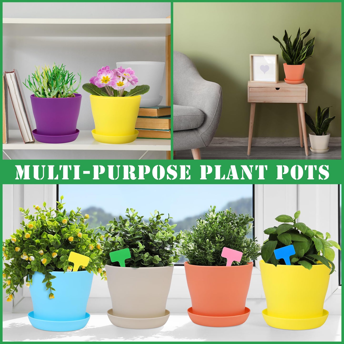Hahood 48 Pack Plastic Planters 5.5 Inch Flower Plant Pots Indoor Set Thickened Seedling Nursery Pots Seed Starting Pots with Drainage Holes Saucers Mini Garden Tool for Home Office Garden, Multicolor