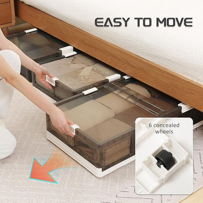 Under Bed Storage Containers with Wheels - Stackable, Foldable Plastic Storage Boxes with Lids for Clothes, Shoes, Blankets - Perfect for Bedroom Organization and Dorms (1 Pack-25.2''x16.5''x7.1'')