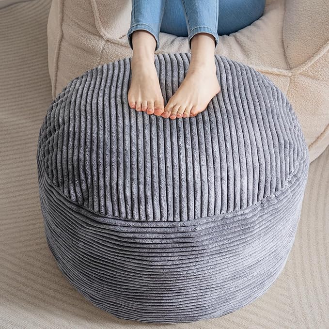HIGOGOGO Round Stuffed Pouf Ottoman, Corduroy Poufs