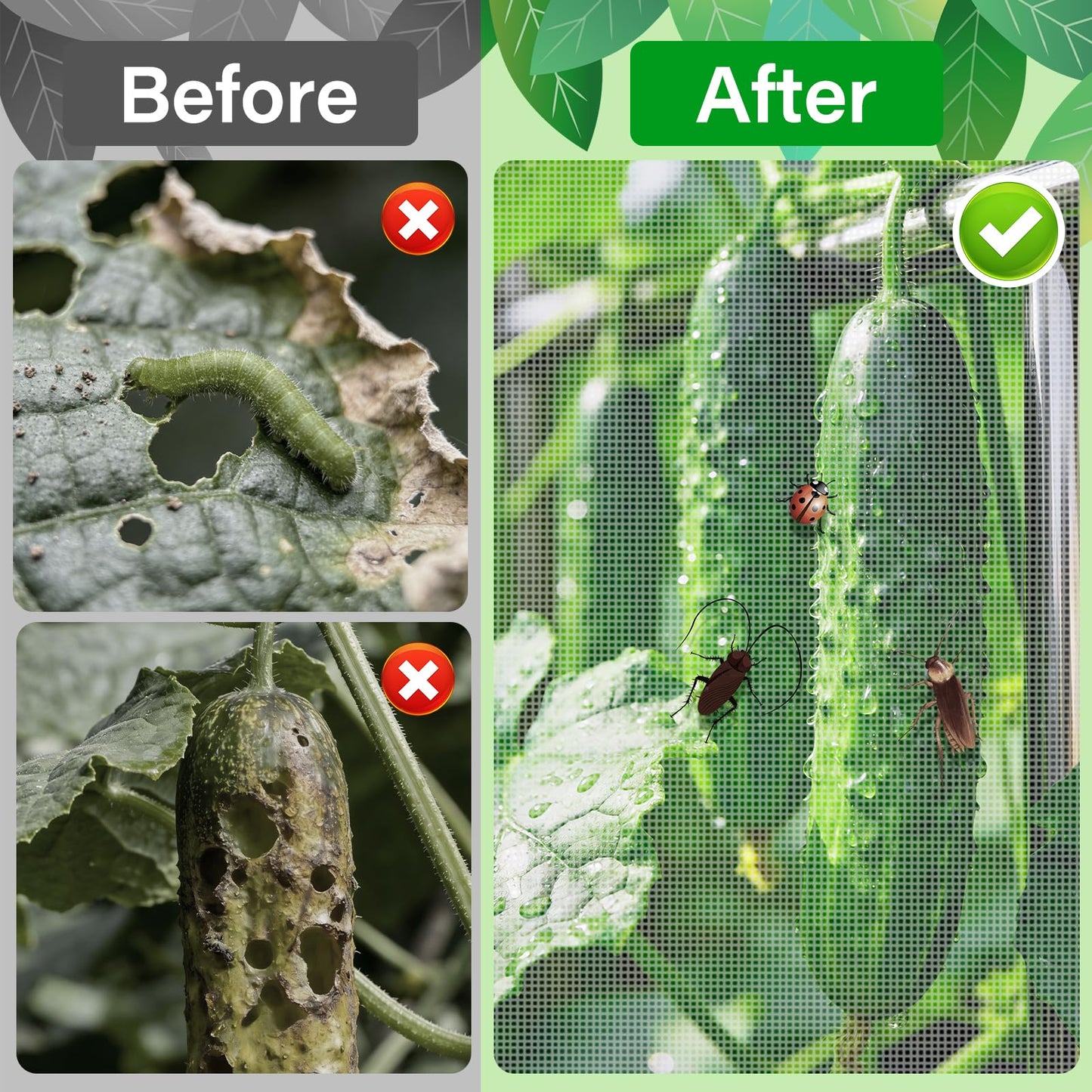 Garden Bird Netting Plant Cover for Cucumber Trellis, 52" x18''x66'' Insect Bird Barrier Garden Trellis Net with Zipper & Drawstring, Cucumber Trellis Netting Protection Cover for Protecting Plants