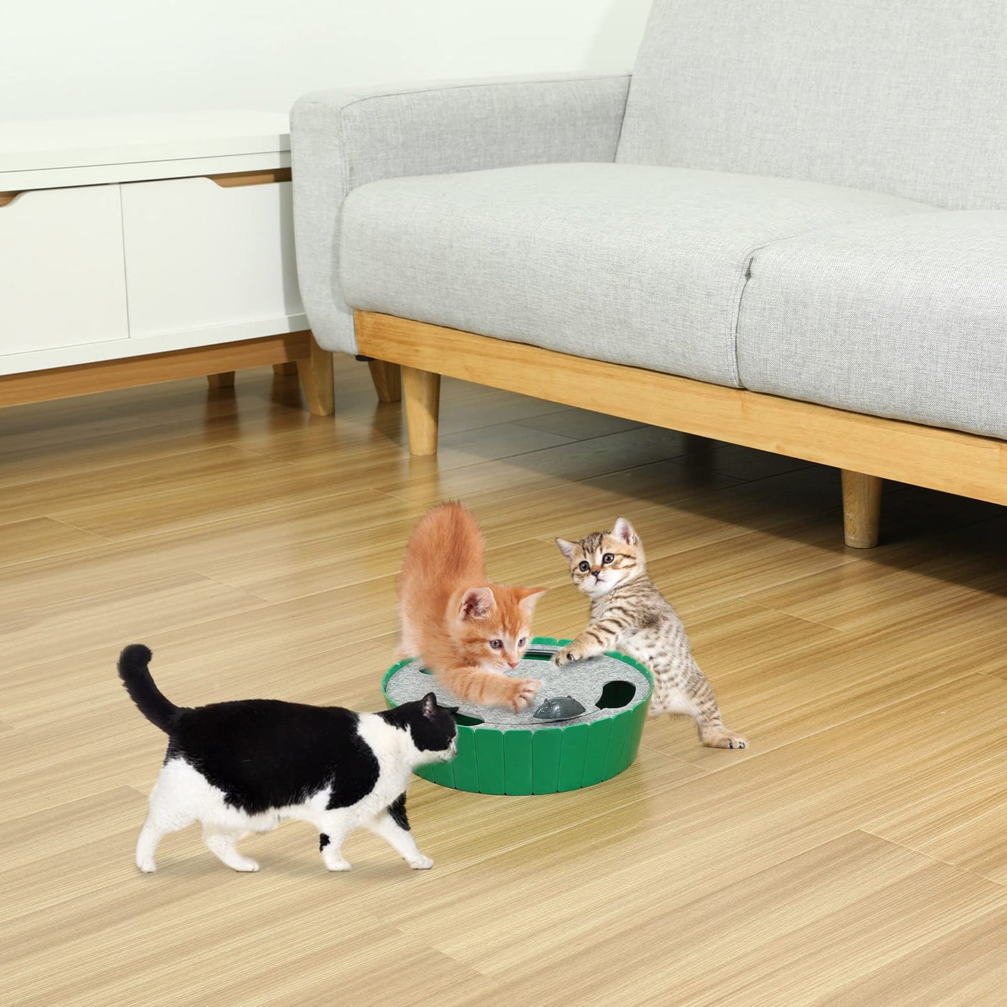 Pawaboo Interactive Cat Toy with Running Mouse, Electronic Motion Cat Toy Automatic Teaser for Indoor Cats, Pop and Play Hide Seek Cat Toys Hunting Mouse for Pet Cat Kitten Play Fun Exercise, Green