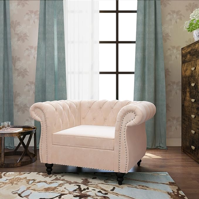 ORRD 2 Piece Living Room Set, Velvet Chesterfield Sofa Couch Chair