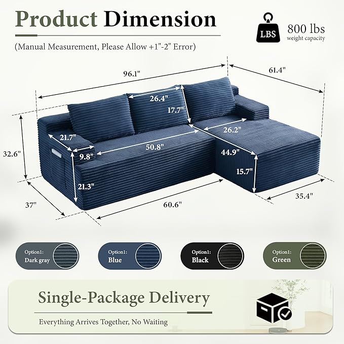 96" Sectional Couches for Living Room Cloud Couch Sofa