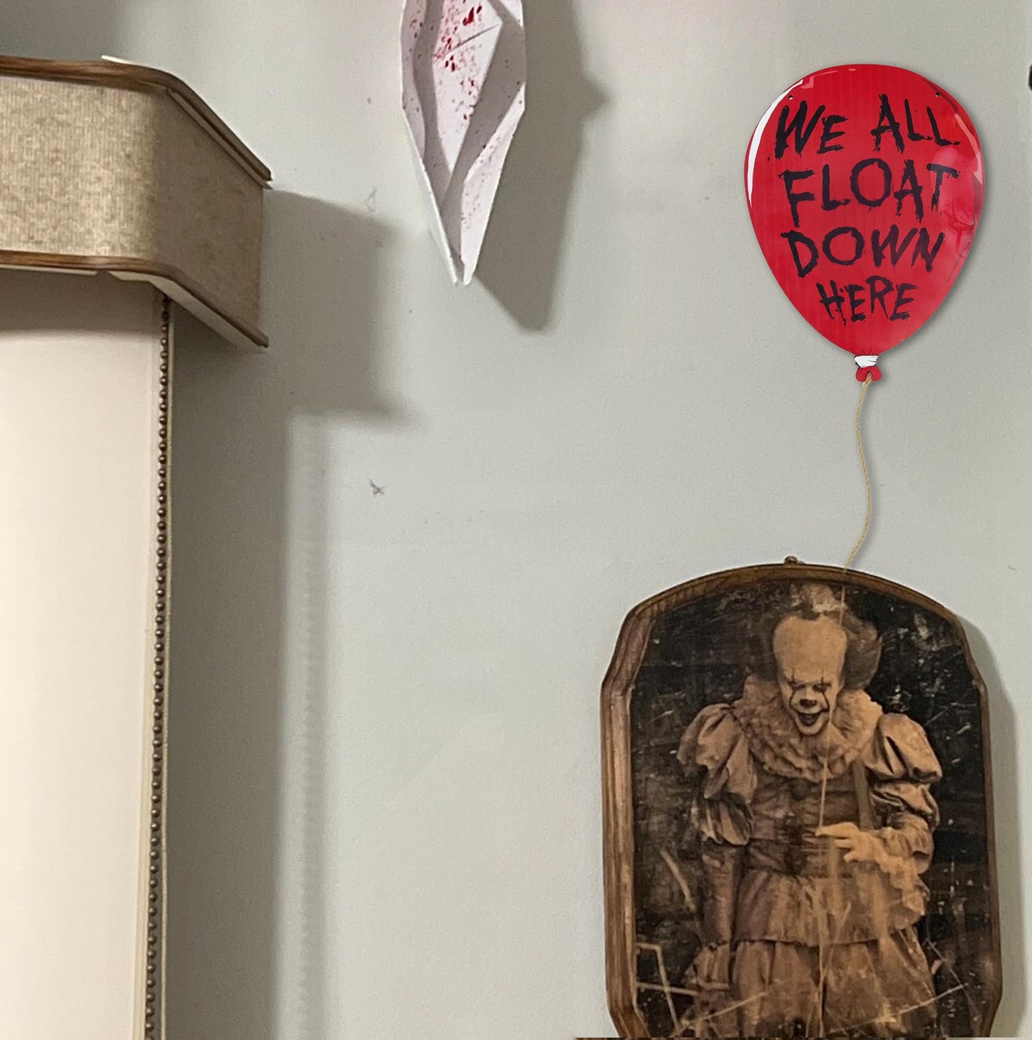 Flinelife We All Float Down Here Horror Decor,16x12,The Clown Balloon Hanging Sign - Perfect For Horror Movie Fans