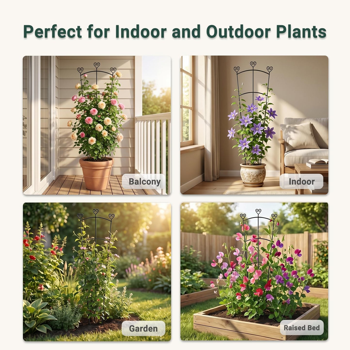 46.6" Tall Plant Trellis for Climbing Plants Indoor Outdoor, Durable Metal Trellis for Potted Plants, Adjustable Climbing Plant Support for Vines, Clematis, Morning Glories, Ivy, Black, 2 Pack