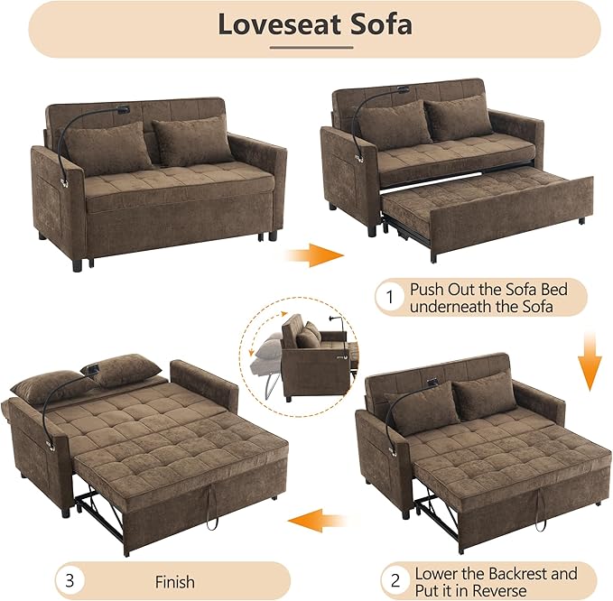 3 in 1 Convertible Sleeper Sofa Bed, 56.9" Small Pull Out Couch Bed