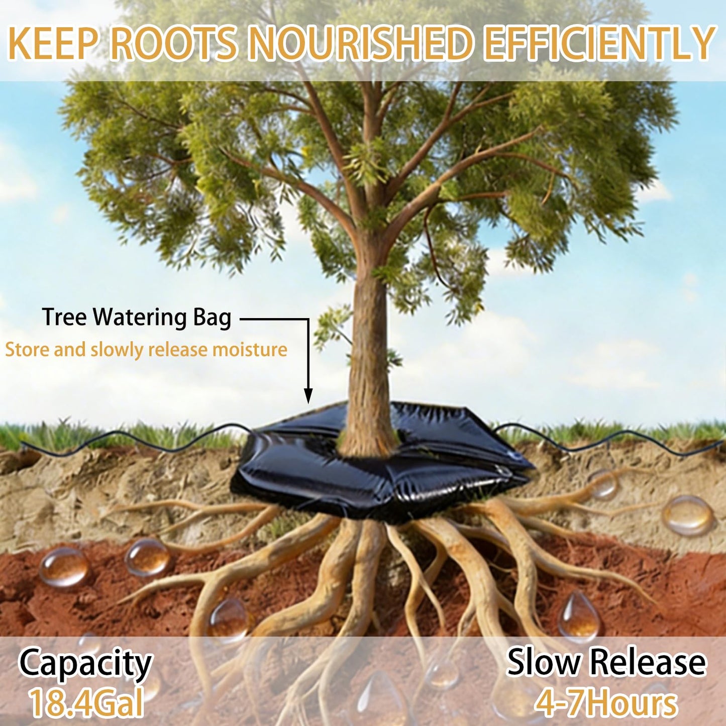 Tree Watering Bag/Ring Slow Release 19 Gallon, Tree Bags for Watering Equipped with Two Low Filling Pipes Deep Root Drip Irrigation Watering for Trees, Plants, and Gardens of All Sizes (1, Black)