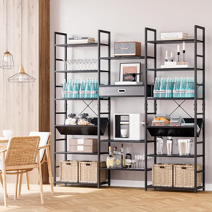 NUMENN Bookcases and Bookshelves Triple Wide 6 Tier Bookshelf, Large Etagere