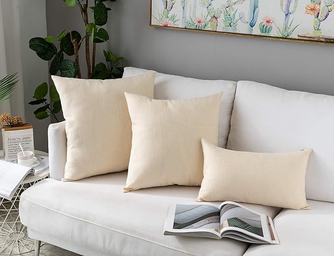 Stellhome Pack of 2 Burlap Throw Pillow Covers Farmhouse Linen Cushion Covers