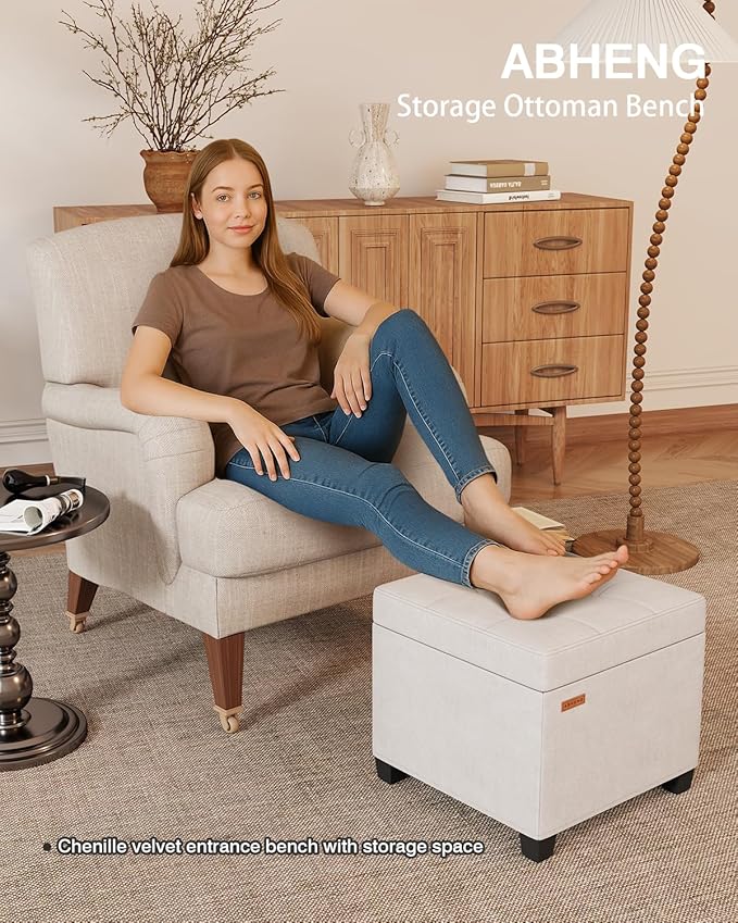 ABHENG Chenille Cover Steel Frame Ottoman