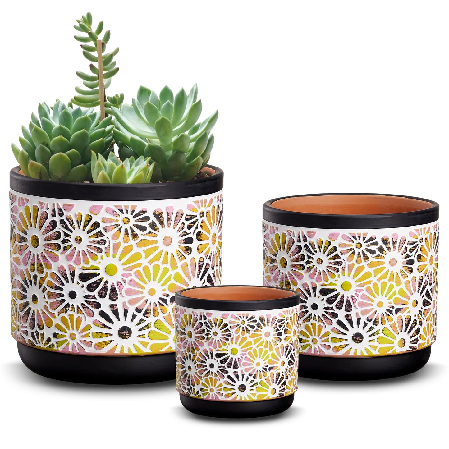 Qipecedm 3 Piece Ceramic Plant Pots, 5.7/4.7/3.5/inch Planters with Drainage Hole, Outdoor Indoor Flower Pots Set, Modern Decorative Plant Pots for Lilies, Cacti, Succulents, Snakes, Bamboo(Black)