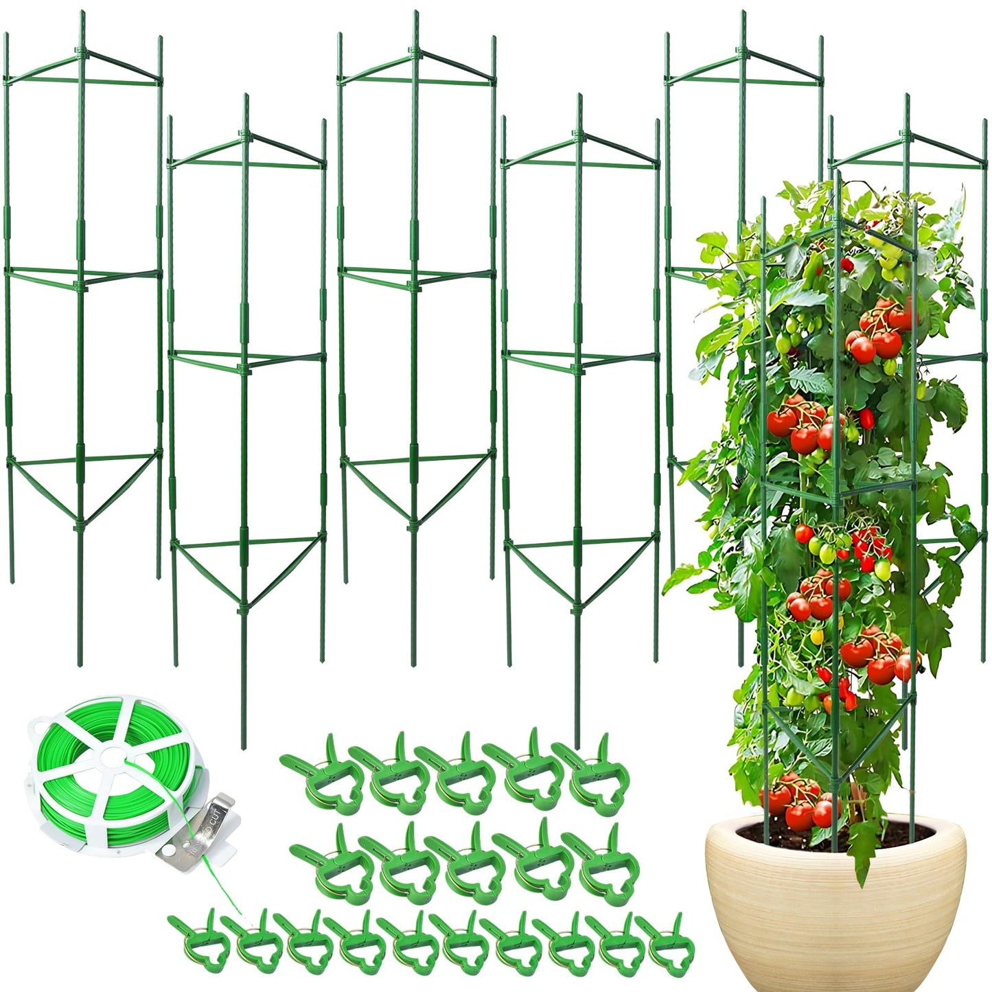 6 Pack Tomato Cage for Garden & Pots, Rust-Resistant Tomato Stakes Plant Cage Trellis Support for Climbing Vegetables Plants Flowers - 48 Inch