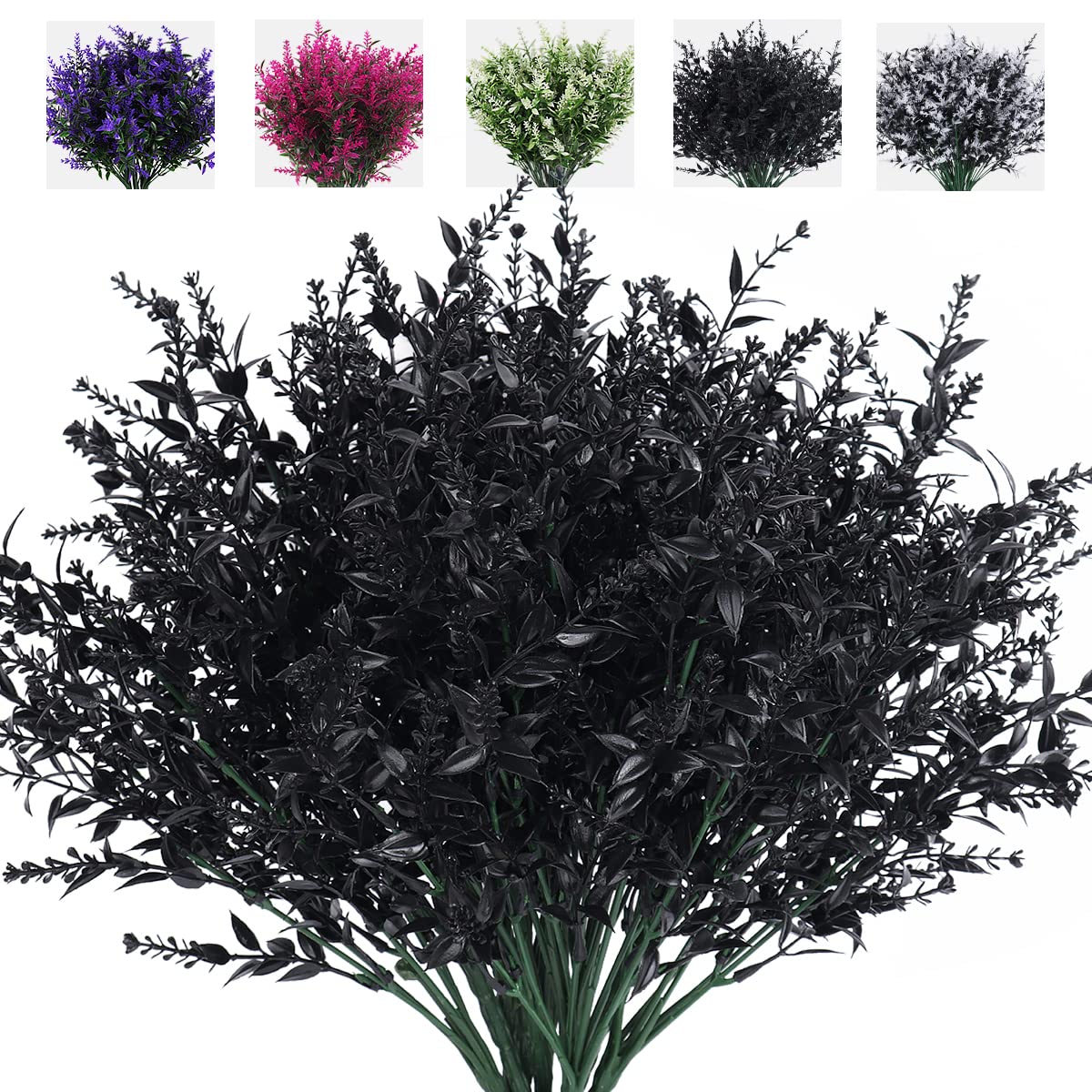 RECUTMS Artificial Flowers Outdoor Fake Plants Artificial Fake Flowers, Faux Outdoor Plastic Plants UV Resistant Shrubs No Fade Faux Plastic Plants Garden Porch Window Box Decorating(Black)