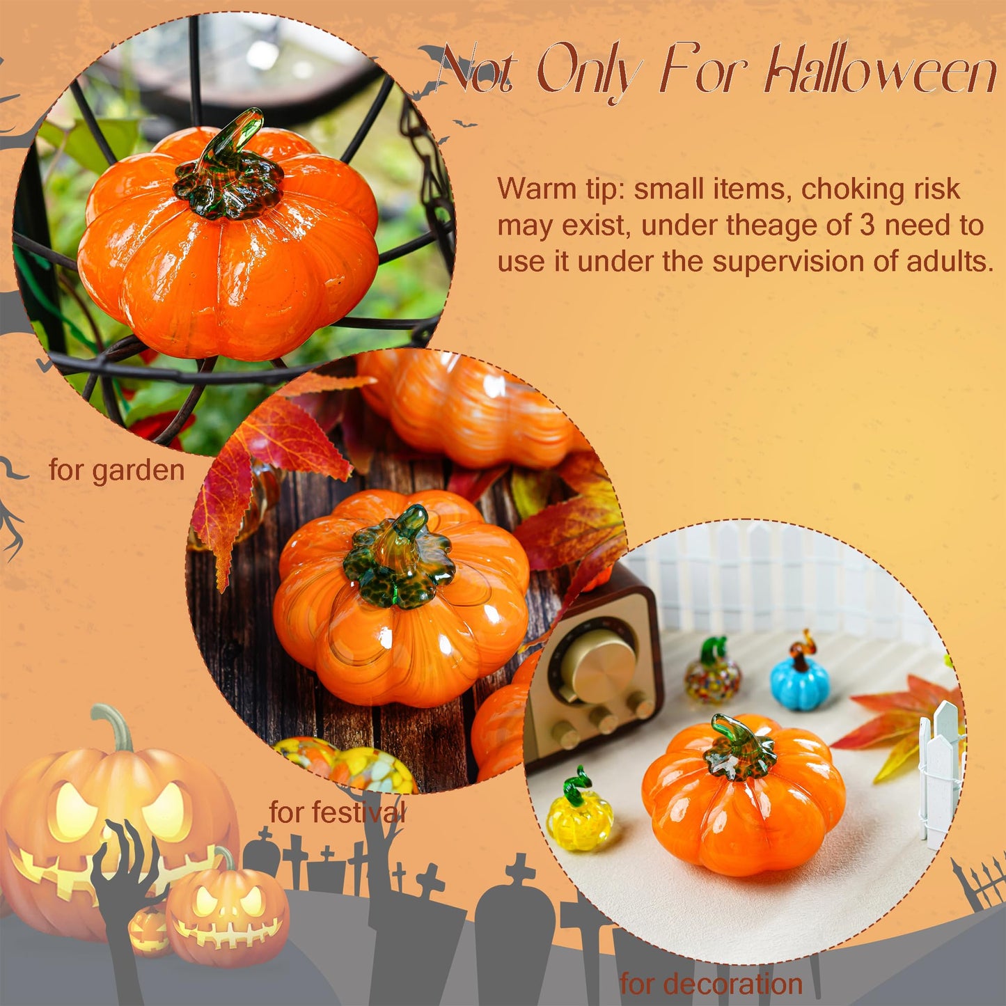 H&D HYALINE & DORA Halloween Glass Pumpkin Collectible Figurine, Blown Glass Pumpkin Fall Decorations for Home Fall Harvest Thanksgiving, Orange Crystal Art Pumpkin Paperweight