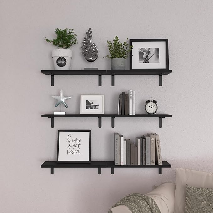 WOPITUES Wood Floating Shelves Set of 6, Shelves