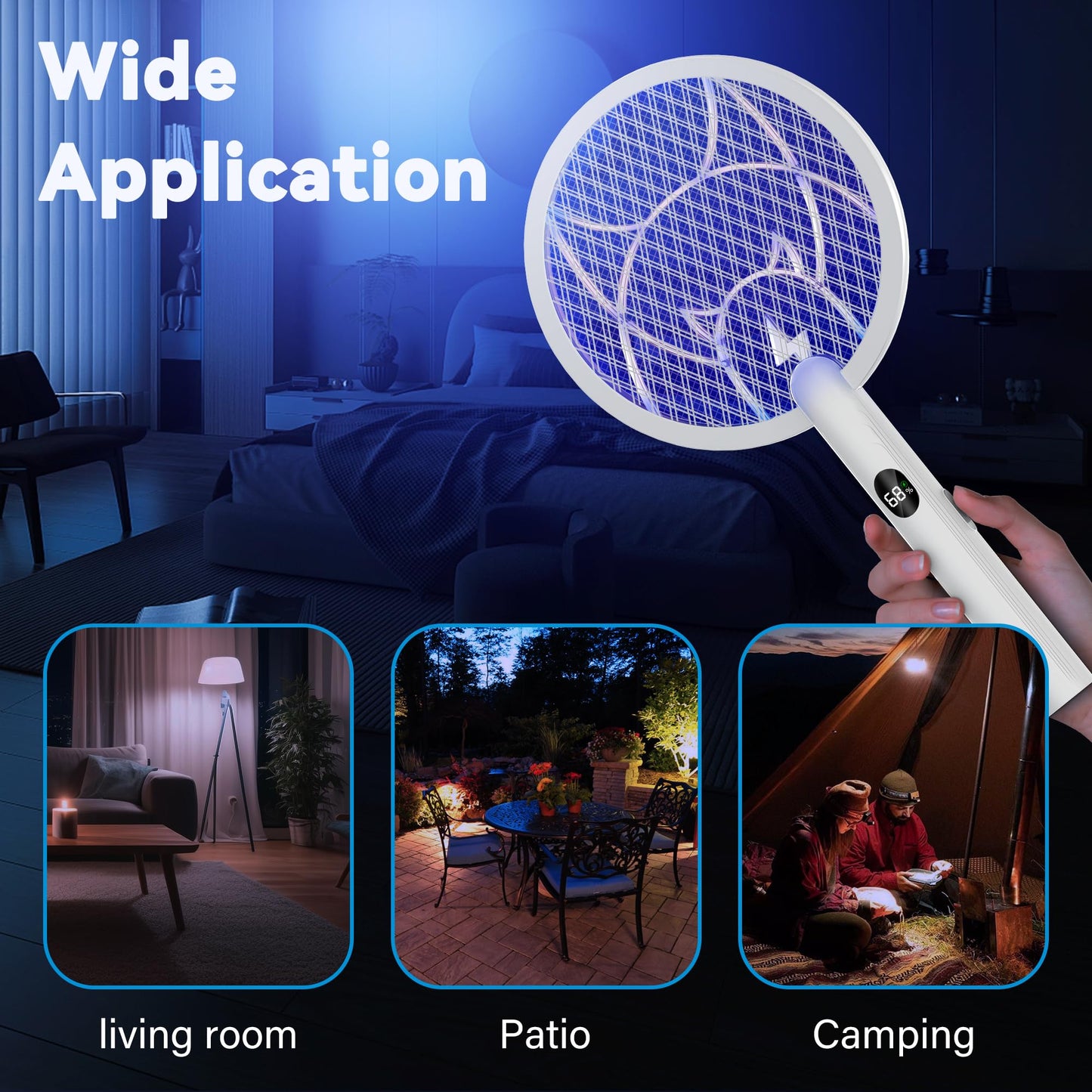 Nymrix Electric Fly Swatter Racket,2 in 1 Mosquito Bug Zapper 4100V Handheld Mosquito Killer with 1800 mAh Rechargeable Battery, Purple Light and 3-Layer Safety Mesh for Indoor Outdoor Grey Two-Pack
