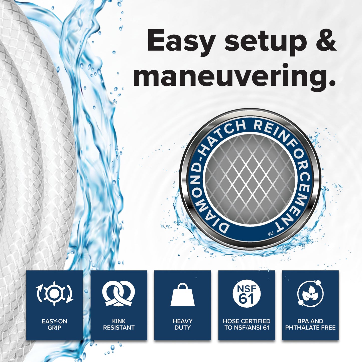 Camco TastePURE 25-Ft Water Hose-RV Drinking Water Hose Contains No Lead,No BPA&-No Phthalate-Features Diamond-Hatch Reinforced PVC Design-5/8” Inside Diameter,Made in the USA (22783),(Pack of 3)