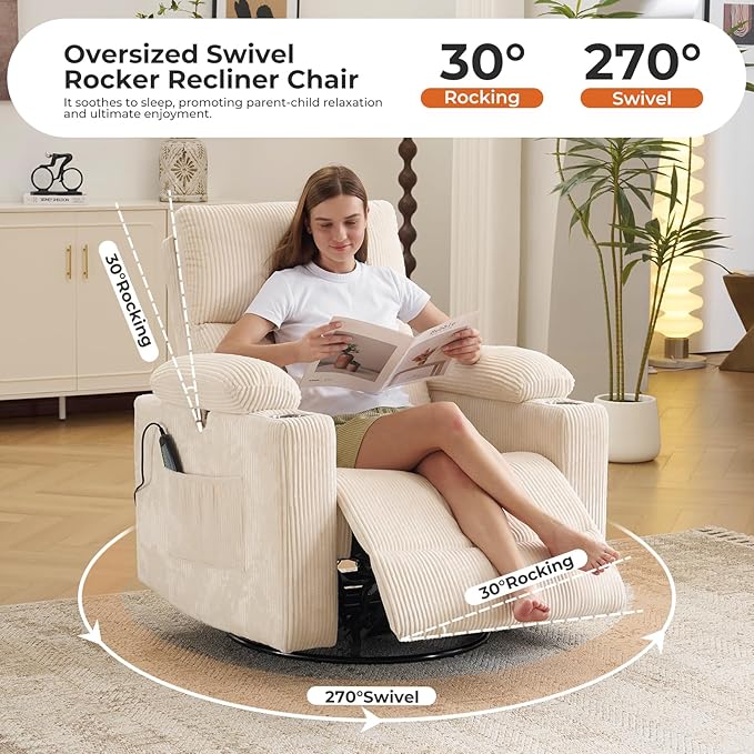 Oversized Power Recliner Chair Swivel Glider