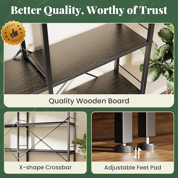 Huuger 5 Tier Bookshelf, L Shaped Corner Bookshelf