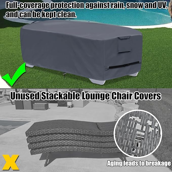 Outdoor Chaise Lounge Cover for 4-6 Stackable Patio Chaise Lounge Chairs