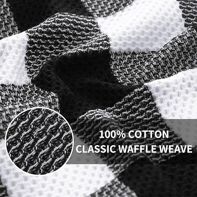 Homaxy 100% Cotton Waffle Weave Check Plaid Kitchen Towels, 13 x 28 Inches