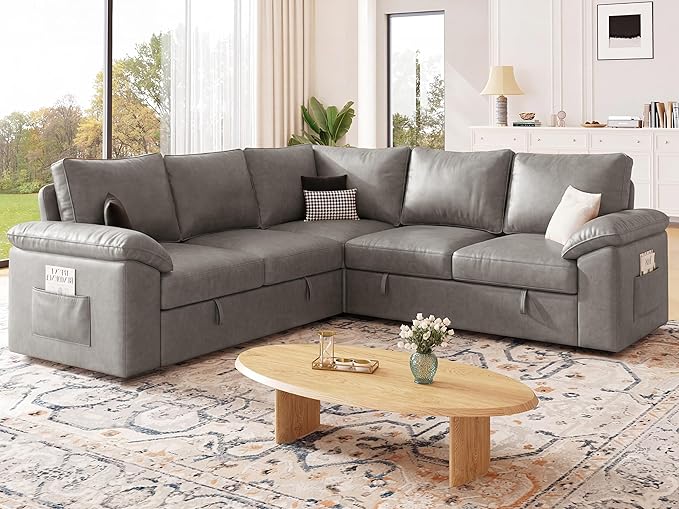 85 Inch Faux Leather Modular Sectional Sofa