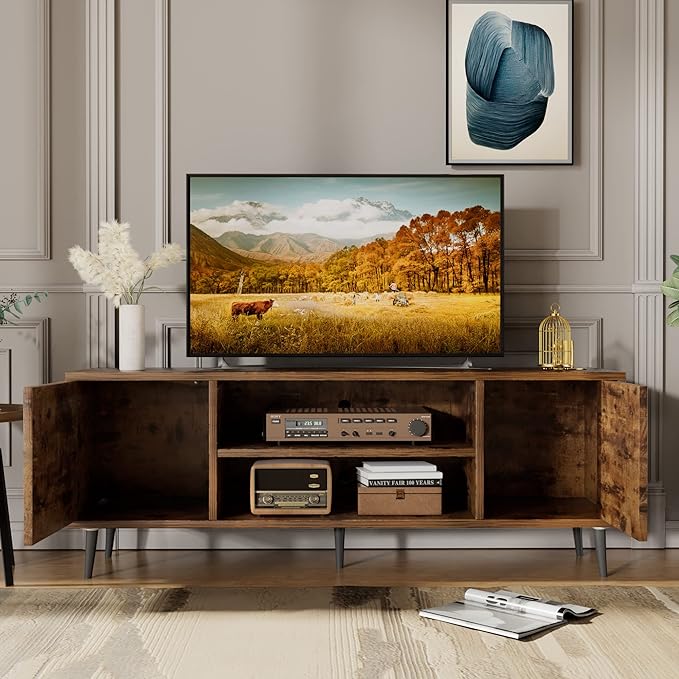 JUMMICO TV Stand for 65 Inch TV, Mid Century Modern TV Stand, Entertainment