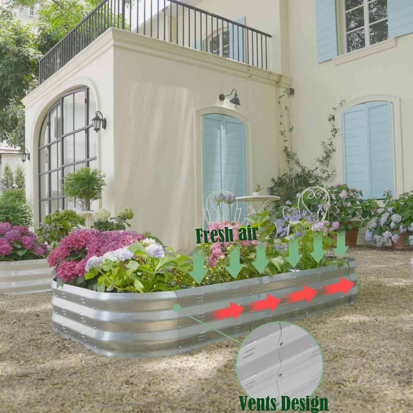 Colorfulbeetle Galvanized Raised Garden Bed Kit with 4 Internal Braces, 67x36x10in Large Metal Planter Raised Beds Outdoor, 0.8mm Thick Steel Outdoor Galvanized Planter with Vents, Silver (2PCS)