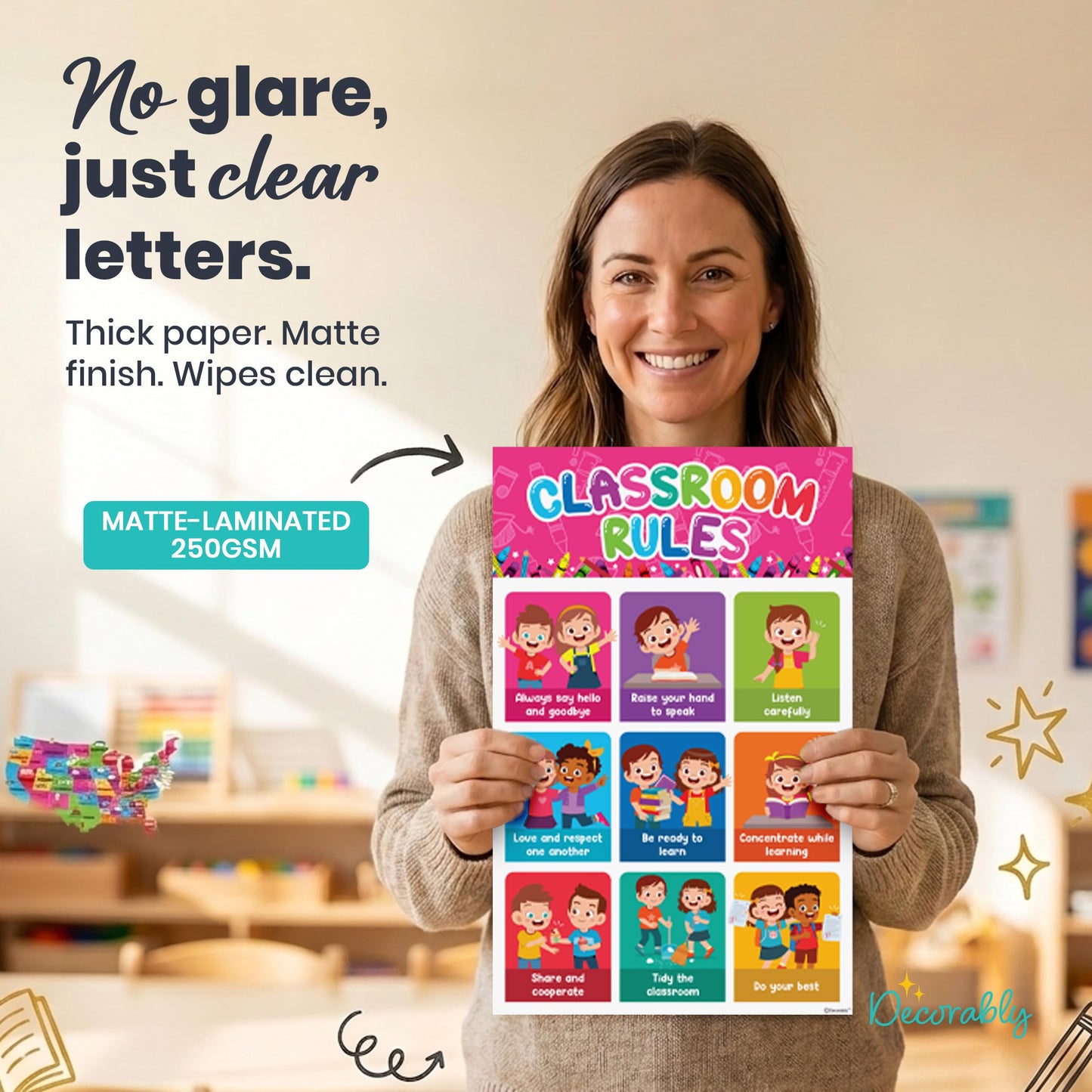 Decorably 20 Vibrant Learning Posters for Toddlers 1-3, 11x17in Educational, Matte-Laminated Classroom Decor - for School Hallways, Bulletin Boards, Home Study Room