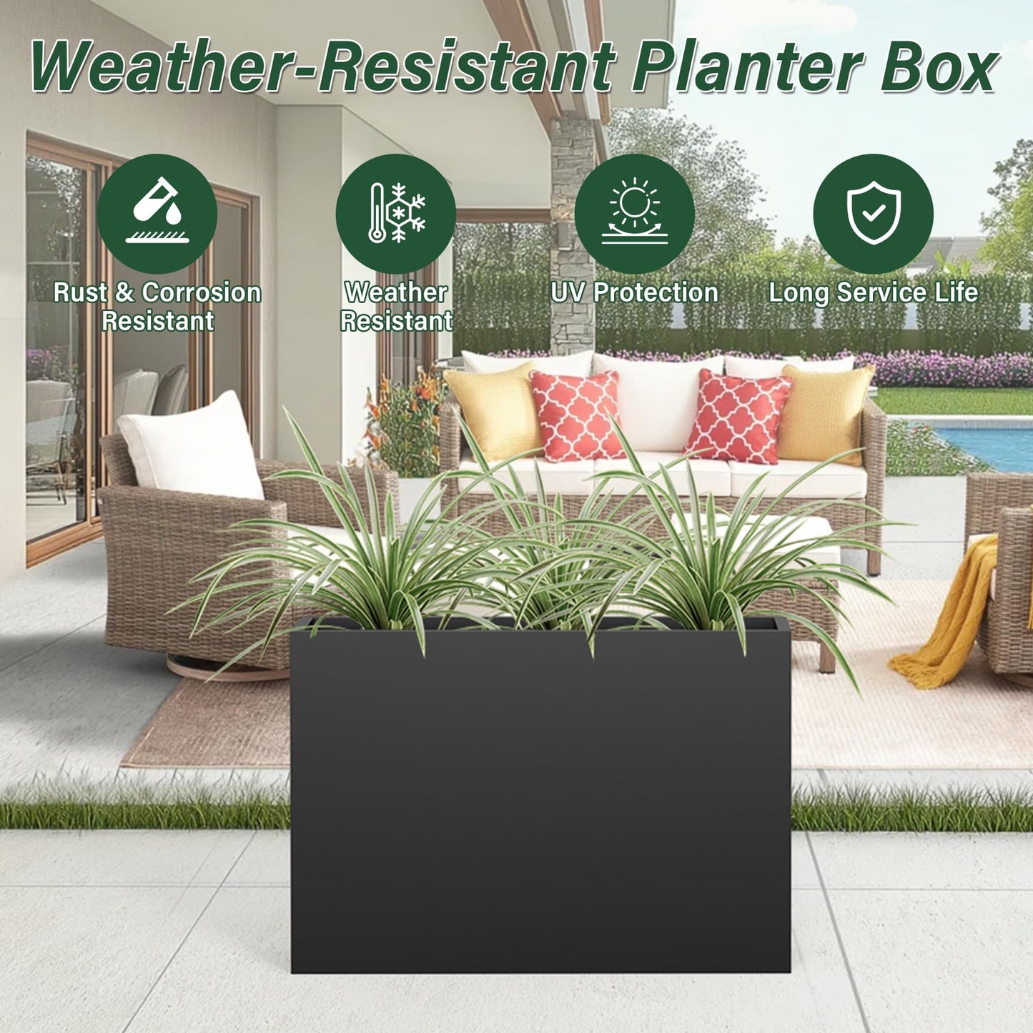 DorBuphan Metal Tall Planter 38" L x 10" W x 26" H, Long Rectangular Planter Box with Drainage Holes & Removable Shelf – Heavy Duty Steel Planter for Tall Plants, Flowers or Shrubs